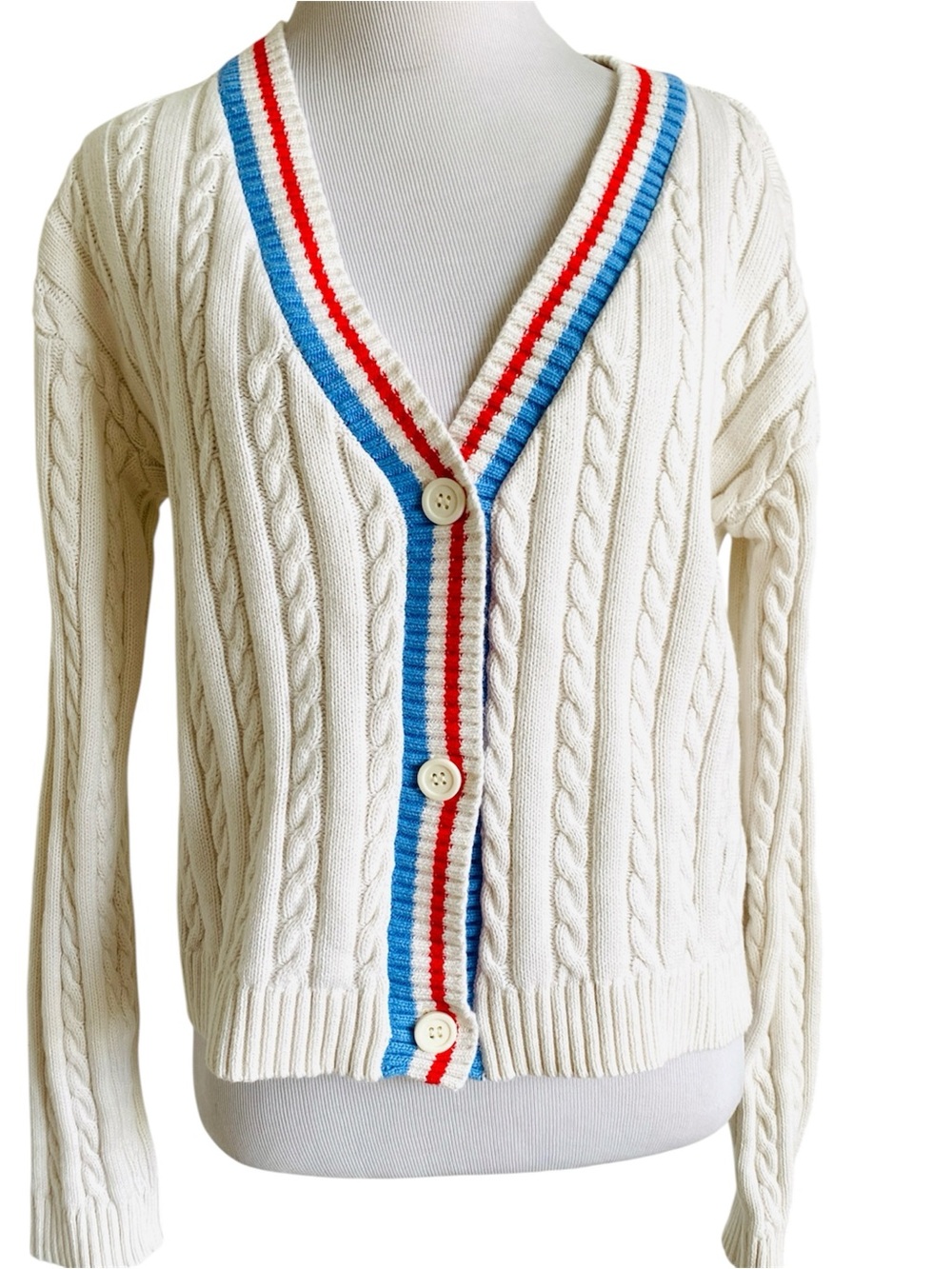 Prince Pickleball Cable Knit Cardigan Crop Ivory Sporty Prep Tennis Small Resort